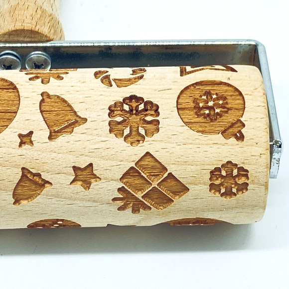 Christmas Wooden Rolling Pin Engraved Embossed Christmas Designs cookie baking - Picture 4 of 6